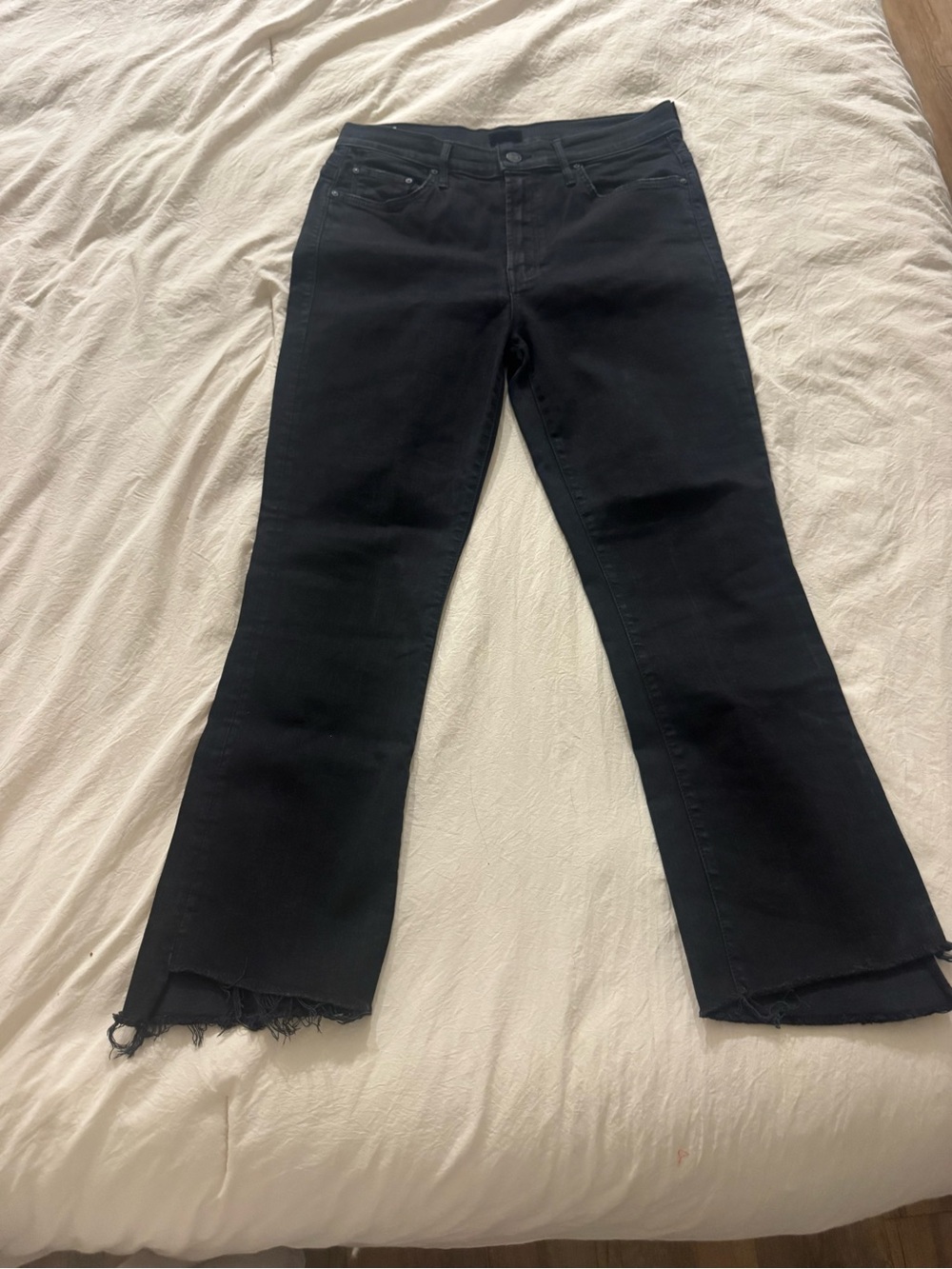 MOTHER Black Flare Jeans with Raw Hem